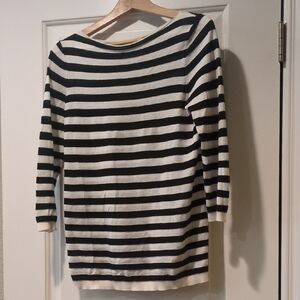 LOFT Black and White Striped Knit Top